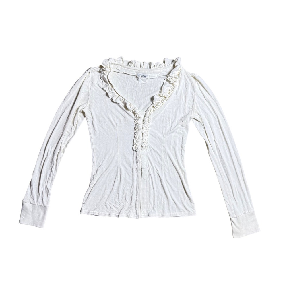 Cache Womens White Ruffle V-Neck Long Sleeve
